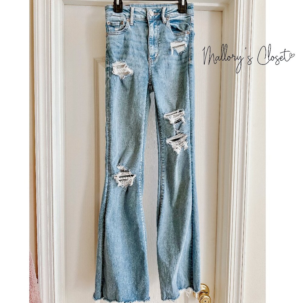 American Eagle (AE) Next Level Stretch Distressed Flare Jeans - Size US 00